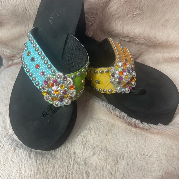 Swarovski crystals custom made wedge sandals - Picture 1 of 4
